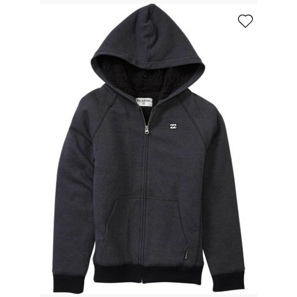 Billabong All Day Boys Sherpa Lined Zip Up Hoodie Hooded Sweatshirt Jacket 6 / L